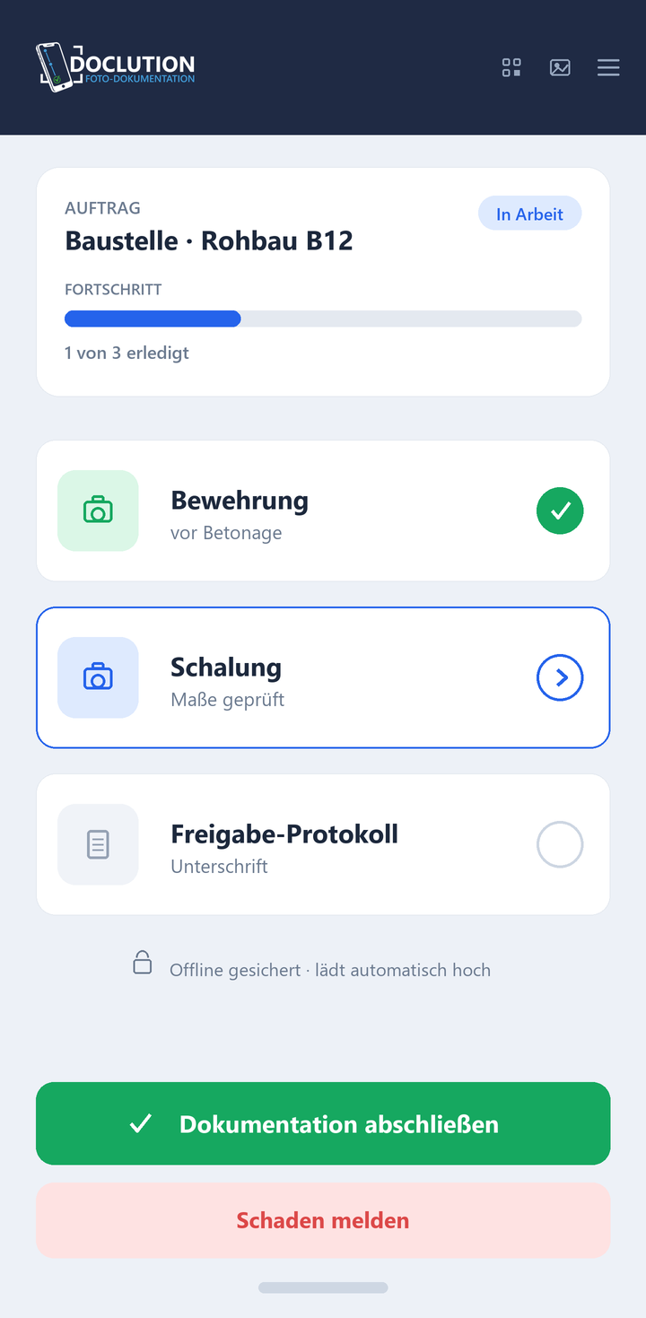 Doclution App – Baustelle