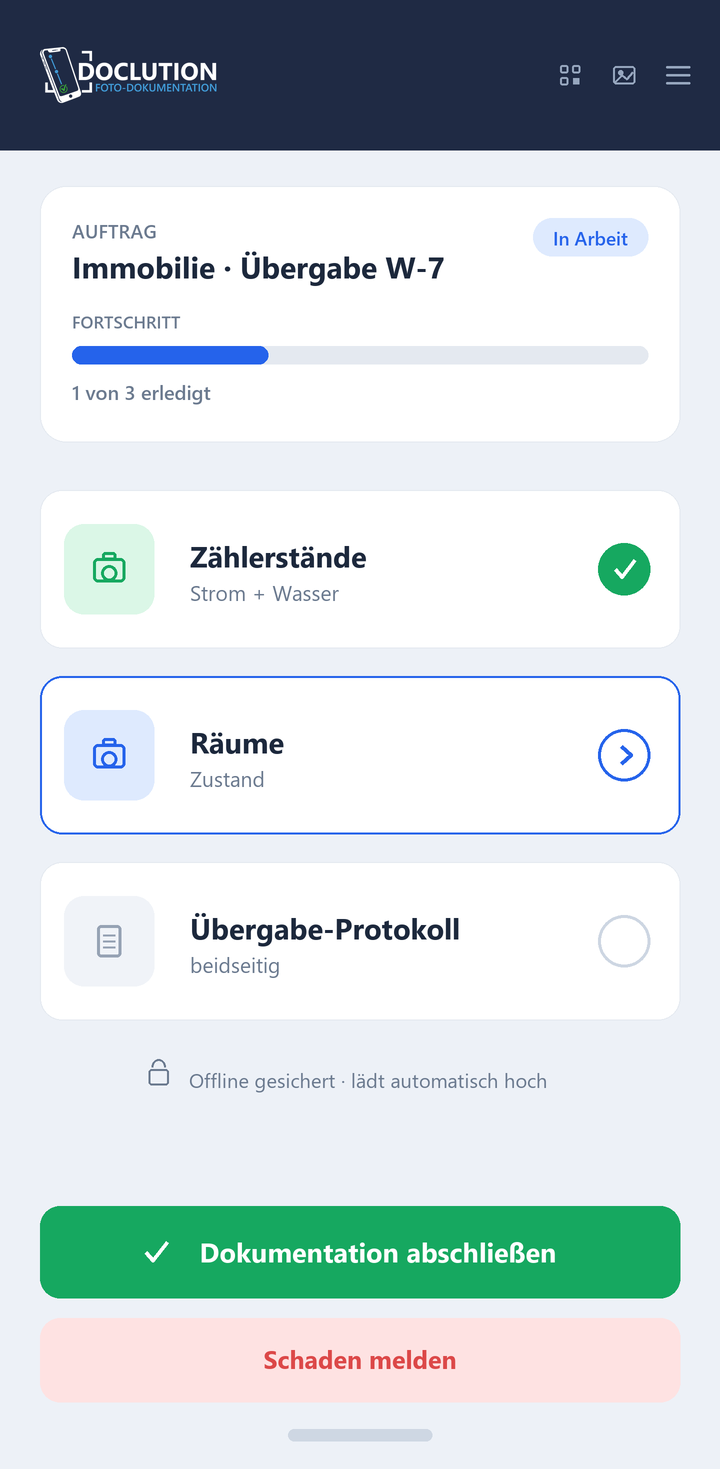 Doclution App – Immobilie Übergabe