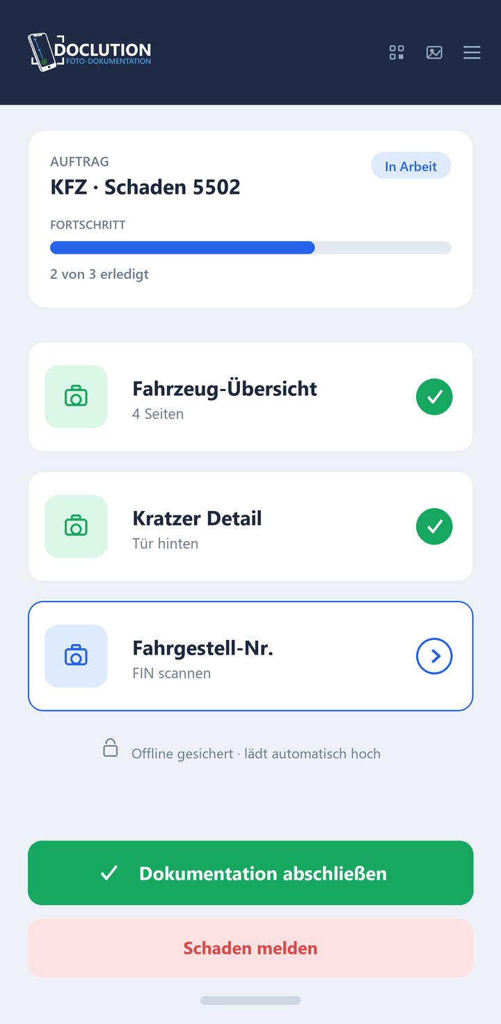 Doclution App – KFZ Schaden